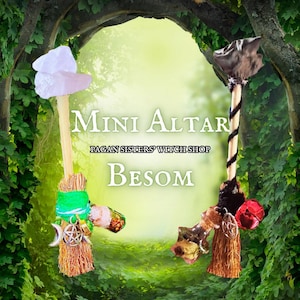 Mini Altar Broom / Besom / Triquetra / Celtic / Pagan / Witch / Ritual / Sacred / Protection / Hecate&#39;s Key / Wicca / Wiccan / Triple moon