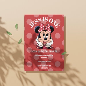 Invito digitale rosso Minnie Mouse