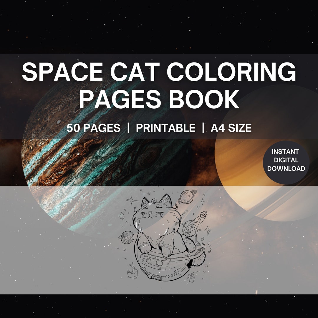 Space Cat Coloring Pages for Kids Cat on Space Coloring Sheets Etsy