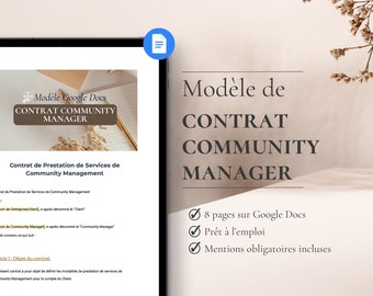 Modèle Contrat community manager | Template contrat community management | Contrat français | template community manager