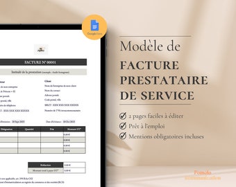 Modèle facture prestataire de service - Modèle facture community manager - Template community manager - Modèle facture microentreprise