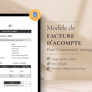 Puede incluir: Una plantilla de factura blanca y azul para un community manager. La plantilla incluye una sección para la información del cliente, una tabla para los artículos de la factura y una sección para el importe total adeudado. La plantilla también incluye una sección para la información de pago del cliente. La plantilla está diseñada para ser fácil de usar y personalizar.