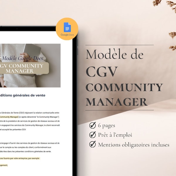 Modèle CGV community manager | Template CGV français CM| Modèle conditions générales de vente community manager | Template community manager