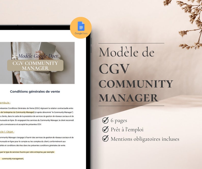 Modèle CGV community manager Template CGV français CM Modèle conditions générales de vente community manager Template community manager image 1