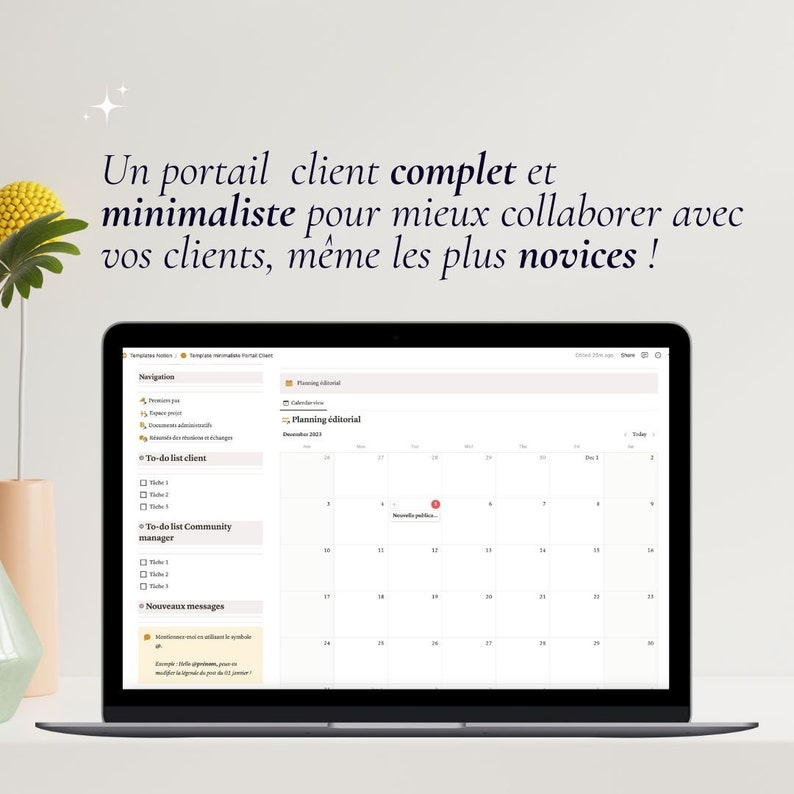 Template minimaliste portail client Notion Template Notion Community manager Modèle espace client Notion Espace collaboratif CM image 2