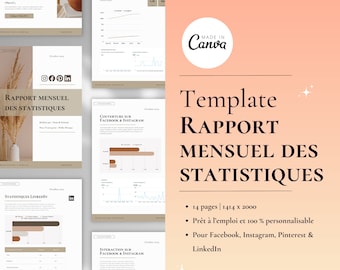 Modèle Rapport mensuel réseaux sociaux | Rapport des statistiques Pinterest Instagram, Facebook LinkedIn | Template Community manager |