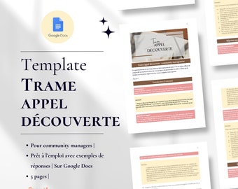 May include: A template for a discovery call, designed for community managers. The template is available on Google Docs and includes example responses. The template is 5 pages long.