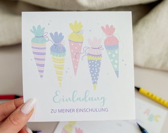 SCHULE EINLADUNG Schultüten - Einschulung - 5er Set - 1. Schultag - Schulstart