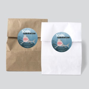 AUFKLEBER für Mitgebseltüten Hai - Kindergeburtstag - 6cm rund - 10 Stück - Sticker - Etiketten