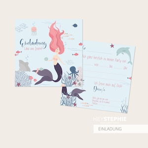 EINLADUNG Meerjungfrau - Kindergeburtstag - quadratisch 13,5 x 13,5 cm - 10er Set - Nixe