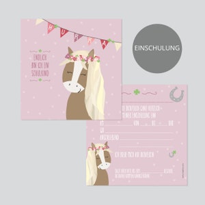 SCHULE EINLADUNG Pferd - Einschulung - 5er Set - 13,5 x 13,5 cm