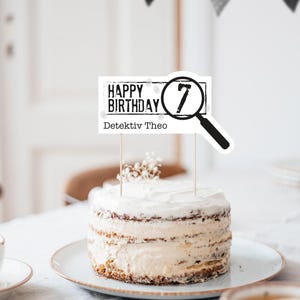 DIY CAKETOPPER Detektiv - Kindergeburtstag - personalisiert - zum selber ausschneiden - Papiertopper mit Holzstab