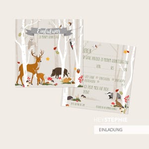 EINLADUNG Waldtiere - Kindergeburtstag - quadratisch 13,5 x 13,5 cm - 10er Set
