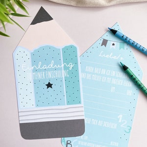 SCHULE EINLADUNG Stift (mint) - Einschulung - 5er Set