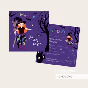 EINLADUNG Hexe - Kindergeburtstag - quadratisch 13,5 x 13,5 cm - 10er Set