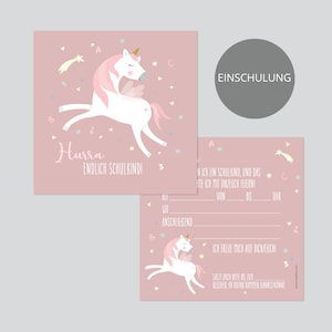 SCHULE EINLADUNG Einhorn - Einschulung - 5er Set - 13,5 x 13,5 cm