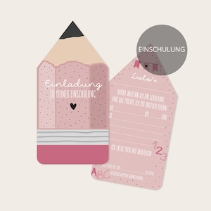 SCHULE EINLADUNG Stift (rosa) - Einschulung - 5er Set