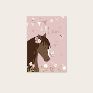 GLÜCKWUNSCHKARTE Braunes Pferd - Geburtstag - Alles Liebe - A6 - Postkarte - beschreibbar