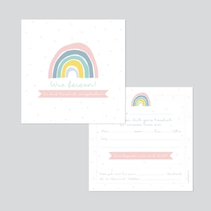 EINLADUNG Mehrlinge - Regenbogen (pastell) - Kindergeburtstag - quadratisch 13,5 x 13,5 cm - 10er Set