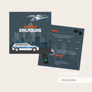 EINLADUNG Polizei - Kindergeburtstag - quadratisch 13,5 x 13,5 cm - 10er Set