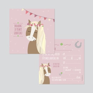 EINLADUNG Pferd - Kindergeburtstag - quadratisch 13,5 x 13,5 cm - 10er Set
