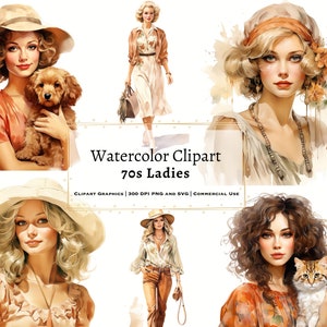 Vintage Ladies Watercolor Clipart, Vintage Woman Watercolor Clipart, Vintage Lady Clipart, Ladies Watercolor Clipart, PNG, SVG