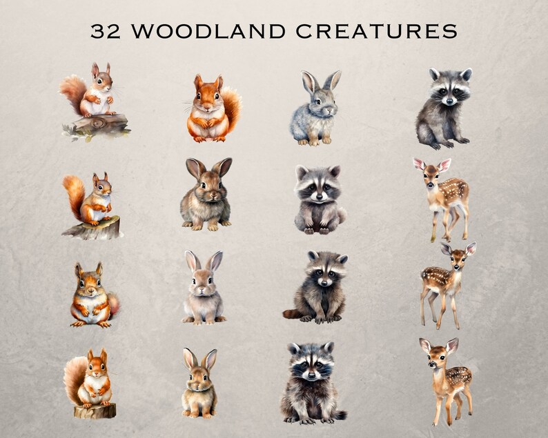 Woodland Animals Clipart Watercolor Clipart for Commercial - Etsy