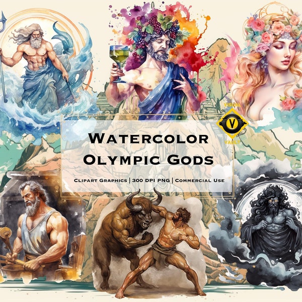 Greek Gods Watercolor Clipart, Greek Watercolor Clipart, Greek Mythology Watercolor Clipart, Greek Clipart, Mythology Watercolor Clipart