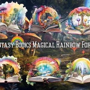 Watercolor Fantasy Books Clipart, Open Book Clipart, Vintage Books Stacklibrary Clipart, Colorful Book Clipart, Colorful Page Graphics