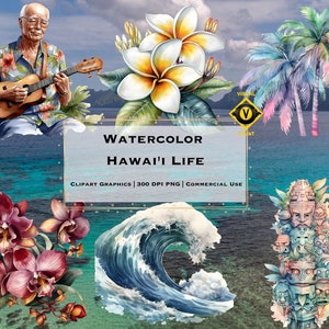 35 Files Exotic Hawaiian Clipart Bundle, Tropical Leaves Flowers and Hawaiian Girls Collection, Summer Clipart Set of Paradise Illustrations