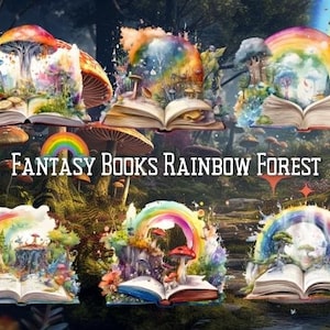Watercolor Fantasy Books Clipart, Open Book Clipart, Vintage Books Stacklibrary Clipart, Colorful Book Clipart, Colorful Page Graphics