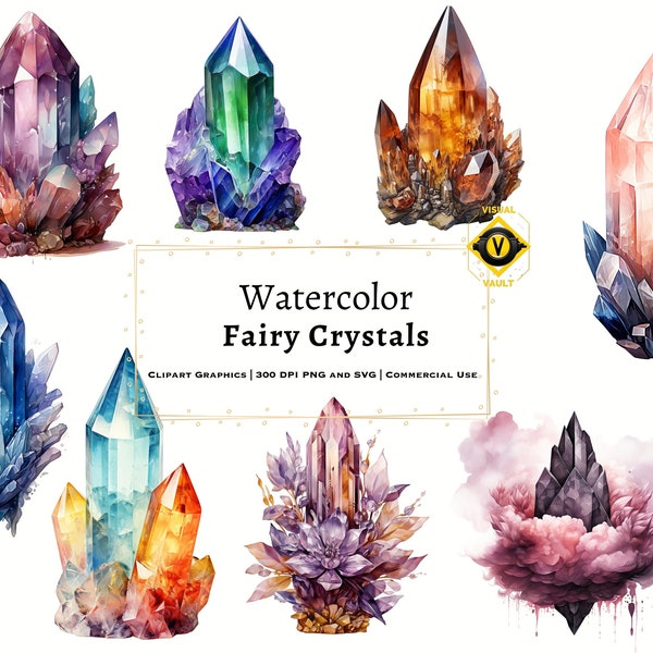 Watercolor Fairy Crystals Clipart, PNG format, SVG Format, Instant digital download, commercial use, watercolor fairy magic