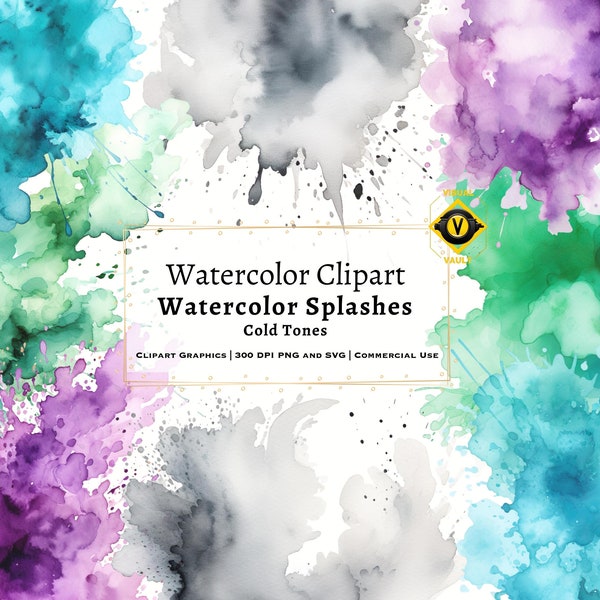 20 Watercolor Splashes, Clipart Elements & Free Flowing Shapes, Watercolor Splatter Clipart, Watercolor Clipart, Winter Png,  Logo Design