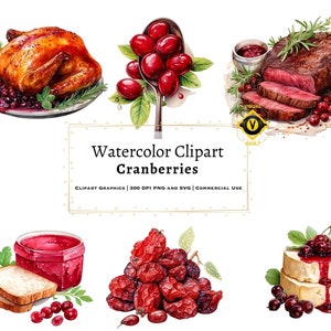 Cranberries Watercolor Clipart, Berries Watercolor Clipart, Cranberries Clipart, SVG, PNG