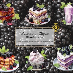 Blackberry Watercolor Clipart, Watercolor Fruits Clipart, Summer Fruits Clipart Bundle, Summer Fruits Watercolor Clipart, SVG, PNG