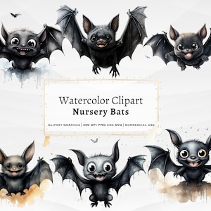 Fledermäuse Aquarell Clipart, Halloween Dekoration Aquarell Clipart, Baby Fledermäuse Aquarell Clipart, Kinderzimmer Aquarell Clipart, hohe Qualität PNG
