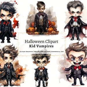 Vampire Watercolor Clipart, Little Vampires Watercolor Clipart, Halloween Decoration Watercolor Clipart, Halloween Nursery Clipart, PNG, SVG