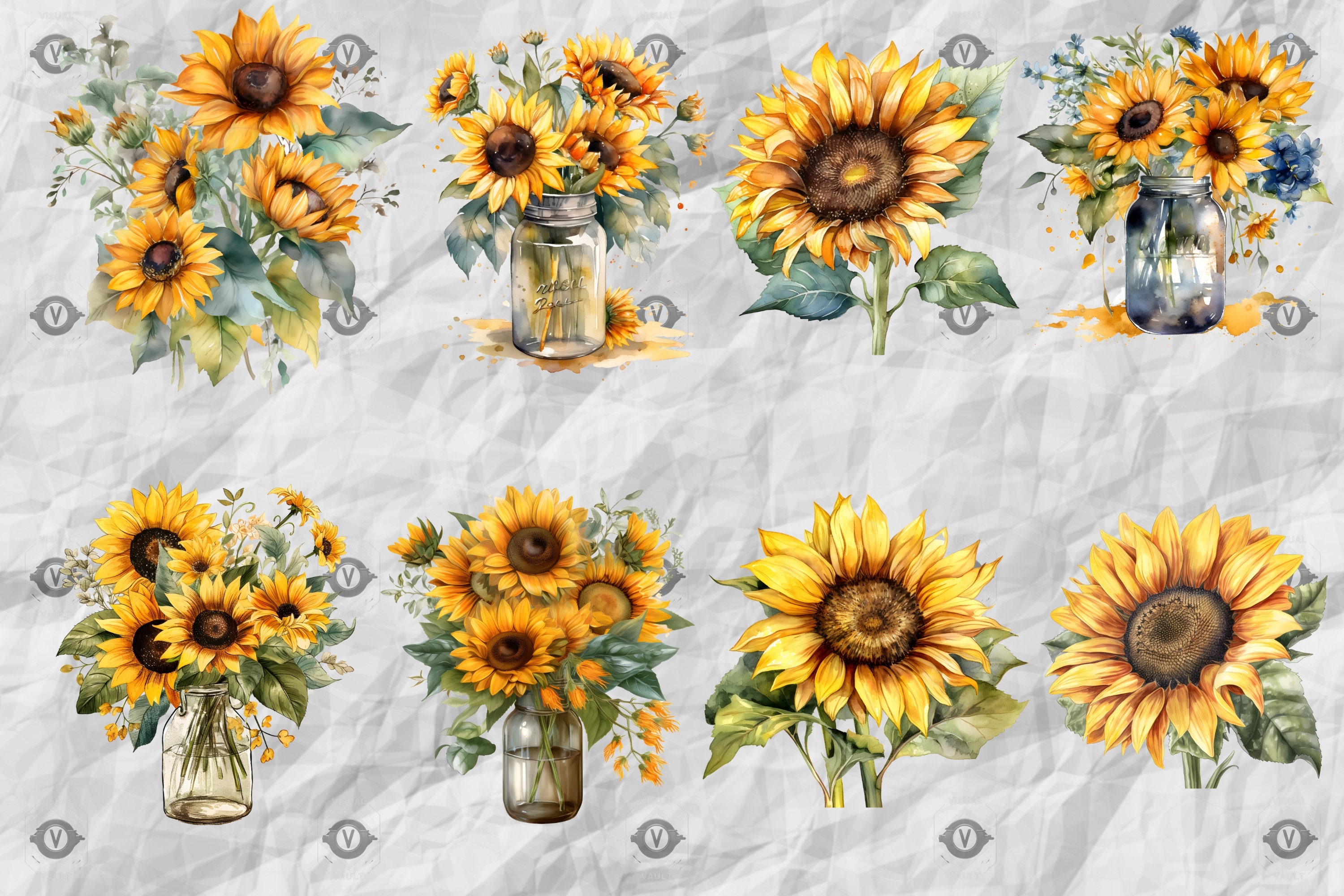 Watercolor Sunflowers Clipart - Fall Sunflower Floral Bouquets in PNG ...