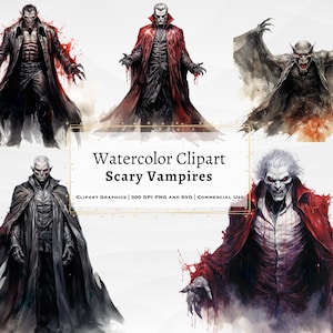 Vampires Watercolor Clipart Bundle, Scary Vampires Watercolor Clipart, Scary Halloween Decoration Clipart, Halloween Decoration Clipart