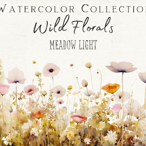 Weide lichte aquarel bloemen, Wildflower weide clipart, pastel botanische kunst, veld bloem illustraties, digitale kunst met hoge resolutie