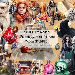 Clipart acquerello scuola magica, clipart acquerello oggetti magici, clipart acquerello scuola mago, pacchetto clipart scuola magica, scrapbooking