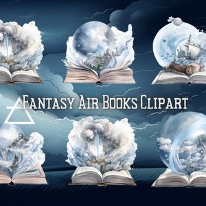 20 PNG Watercolor Fantasy Air Books Clipart, Open Book Clip Art, Open Book Magic, Elemental Books, Floating Pages, Airy Designs