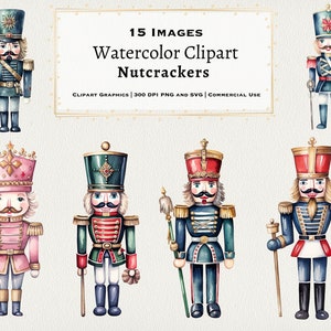 Nutcrackers Watercolor Clipart, Christmas Decoration Watercolor Clipart, Watercolor nutcracker clipart for vintage Christmas greeting cards