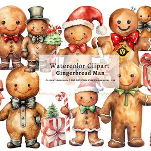 Cute Gingerbread Man Christmas Clipart Bundle, Gingerbread Clipart PNG SVG Christmas Sweets, Christmas Cookies and Bakery Clipart