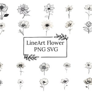 20 Botanique SVG Clipart Bundle, Fleur SVG Clipart Illustrations en noir et blanc, Floral Poppy PNG Botanical Clipart pour l’artisanat numérique