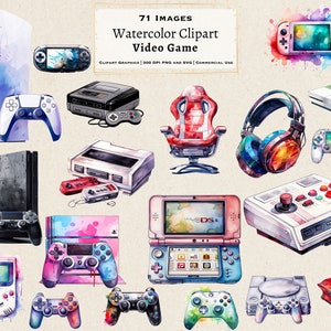 Video Game Clipart Bundel 71 Afbeeldingen, Retro Game Console Clipart SVG PNG, Hoge Resolutie Vintage Gamer Stickers, Afdrukbare Retro Gamer Gift