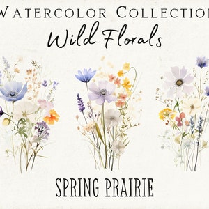 Watercolor Floral Clipart, Wild Flowers Clipart, Dainty Flowers Watercolor, Rustic Clipart, Dainty Florals, Elegant Blooms, 19 SVG&PNG