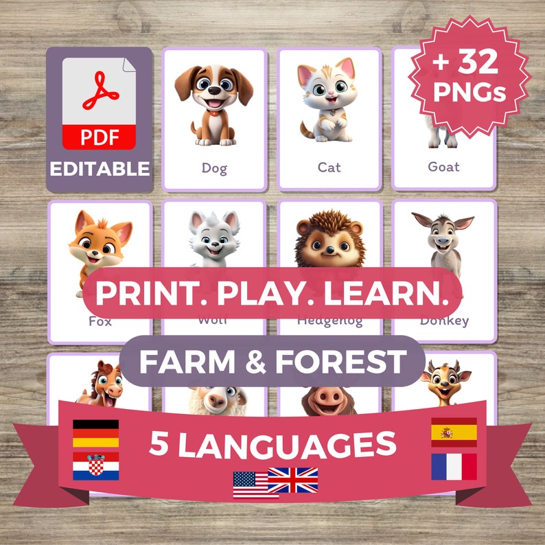 32 Cute Forest Animals Flashcards Editable PDF Clipart Transparent PNG ...