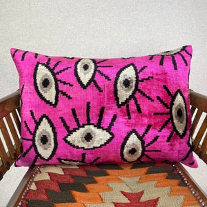 Pink Velvet Ikat Cushion | Ikat Cushion | Pillow Cover | Velvet Pillow | Ikat Pillow