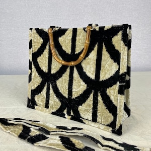 Striped Ikat Bag | Black and White Bag | Velvet Bag | Silk Bag | Ikat Tote Bag | Original Bamboo Bag